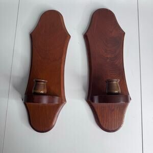 Vintage Decor Wood Sconce Candle Holders Pair 15” Tall Retro Cottage MCM